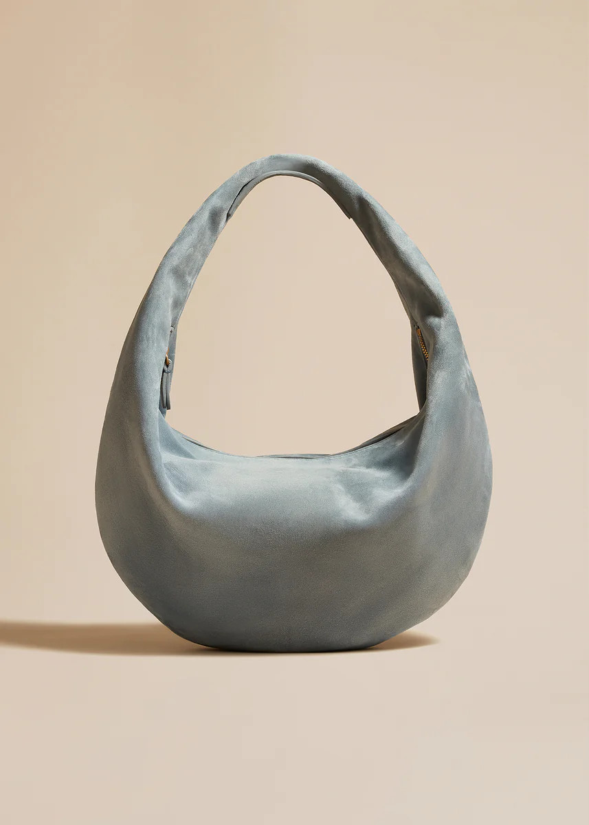 The Medium Olivia Hobo in Lead Suede | Khaite