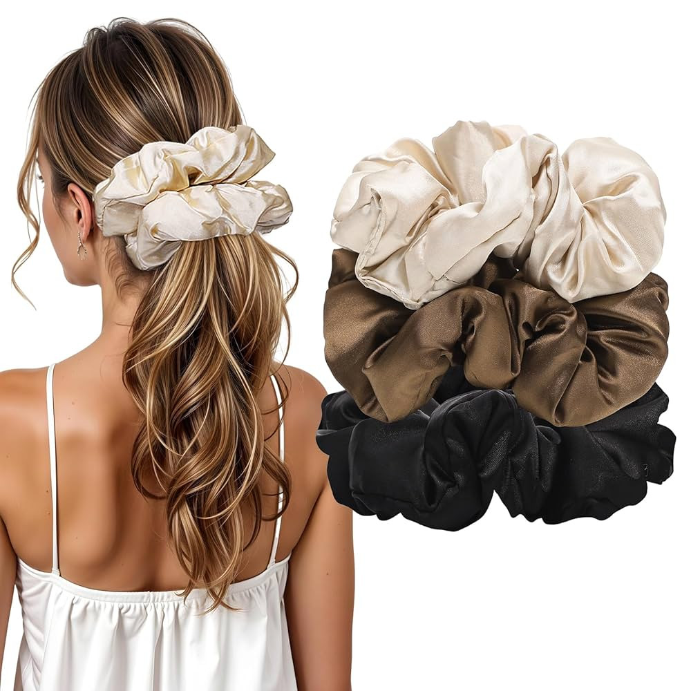 3Pcs Large Satin Hair Scrunchies, Pillow Satin Scrunchies for Thick Curls Hair Silk Sleepy Hair T... | Amazon (US)