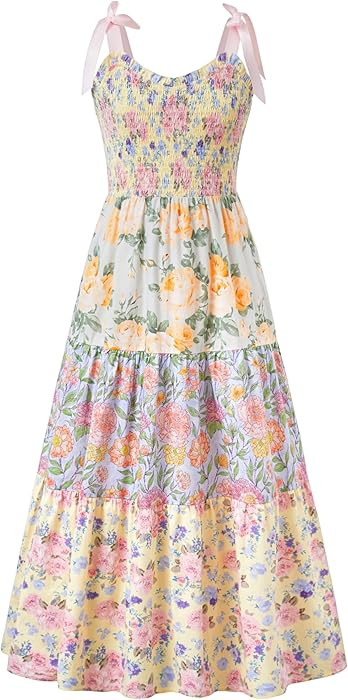 Sunny Spirit Girls Maxi Dress Tween Girl Summer Spring Easter Floral Boho Smocked Patchwork Bow S... | Amazon (US)