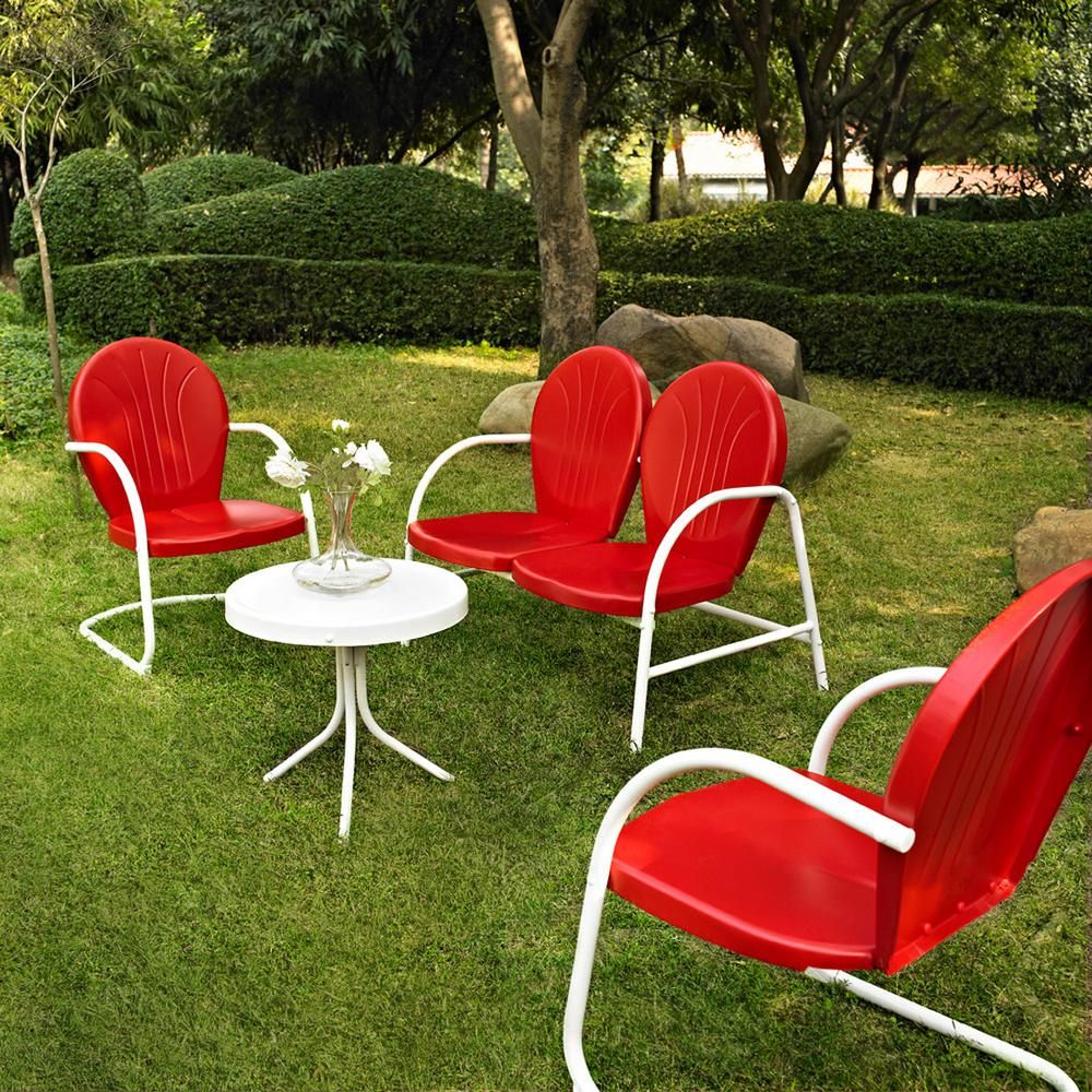 Crosley Griffith Red 4-Piece Metal Patio Conversation Set | The Home Depot