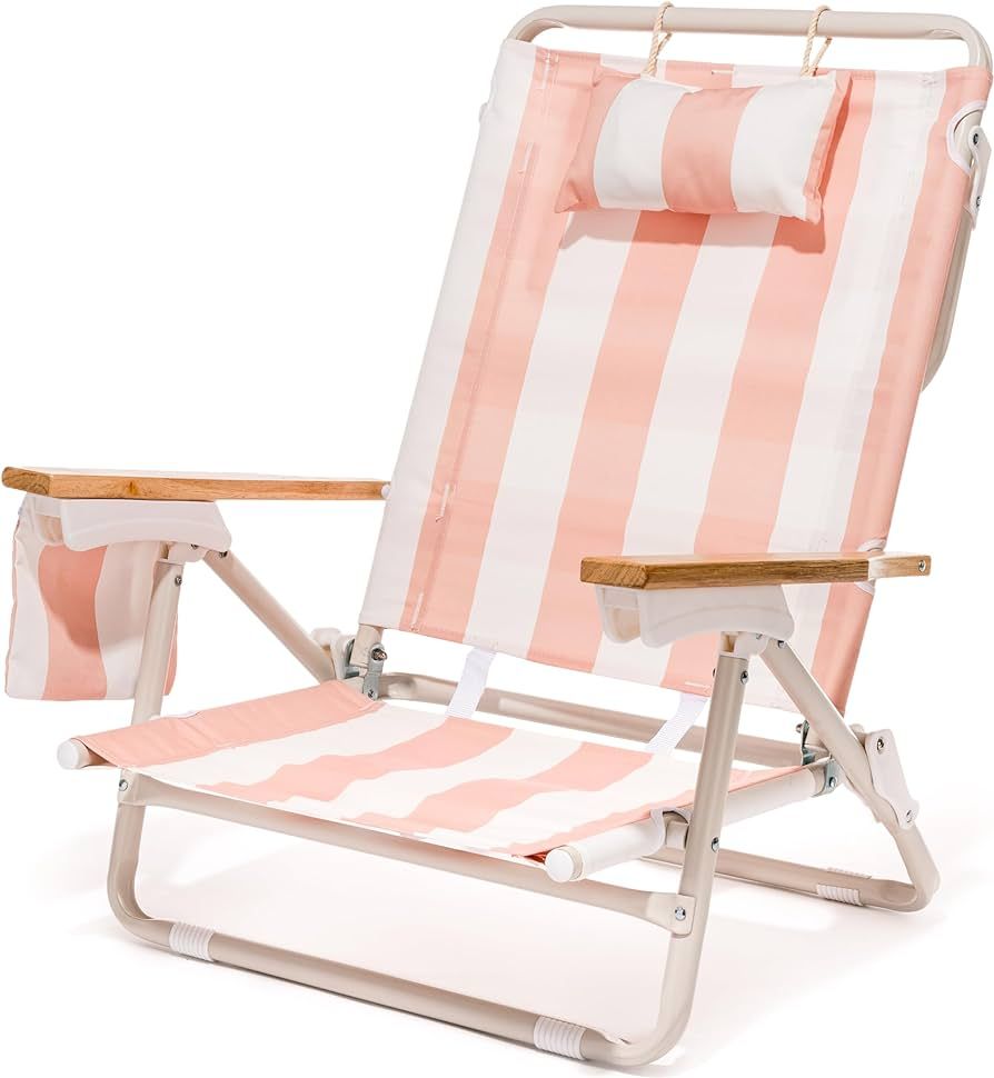 Business & Pleasure Co. Holiday Tommy Chair - Reclining Backpack Beach Chair - Pink Capri Stripe | Amazon (US)