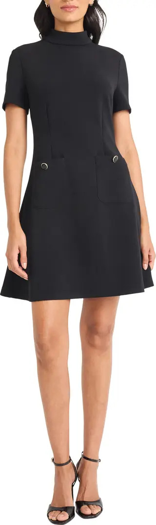Patch Pocket Short Sleeve Stretch Crepe Minidress | Nordstrom