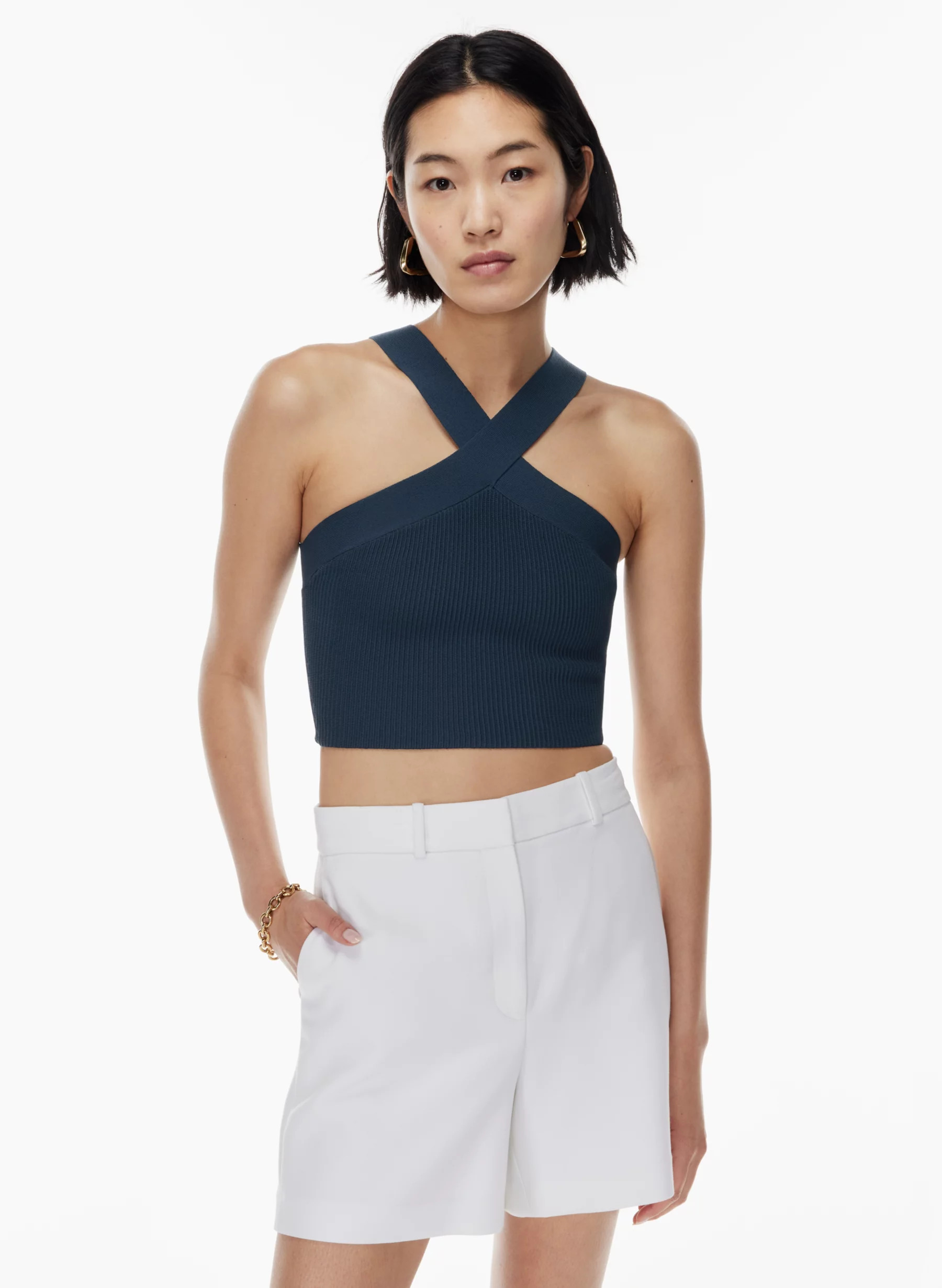 SCULPT KNIT CRISS CROSS CROPPED TANK | Aritzia