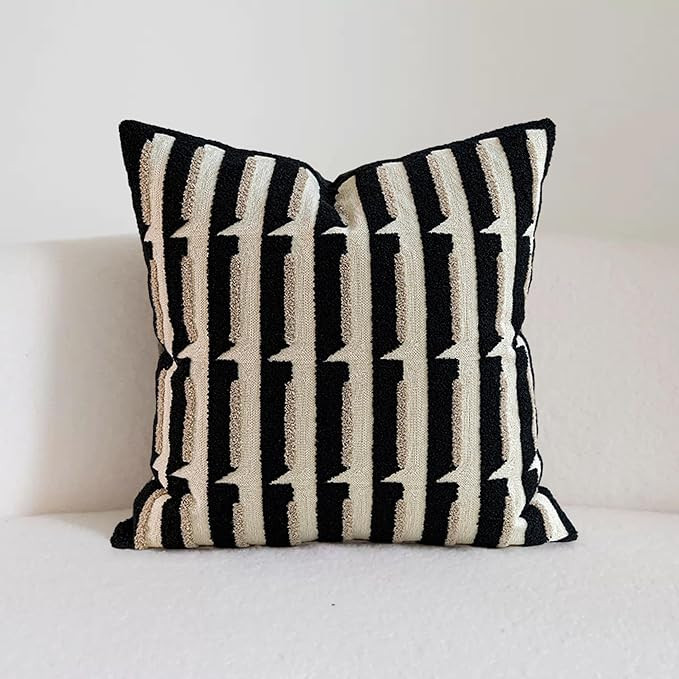 20"x20" Black Cream Stripe Tufted Pillow Covers Luxury Geometric Accent Pillows Soft Woven Decora... | Amazon (US)