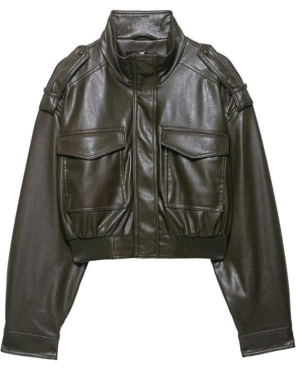 FindThy Women’s Cropped Faux Leather Jacket Vintage Stand Collar Long Sleeve Zip Up Fall Fashio... | Amazon (US)