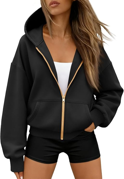 Trendy Queen Womens Zip Up Hoodies Fall Fashion Sweatshirt 2025 Clothes Y2K Cropped Jackets Cute ... | Amazon (US)