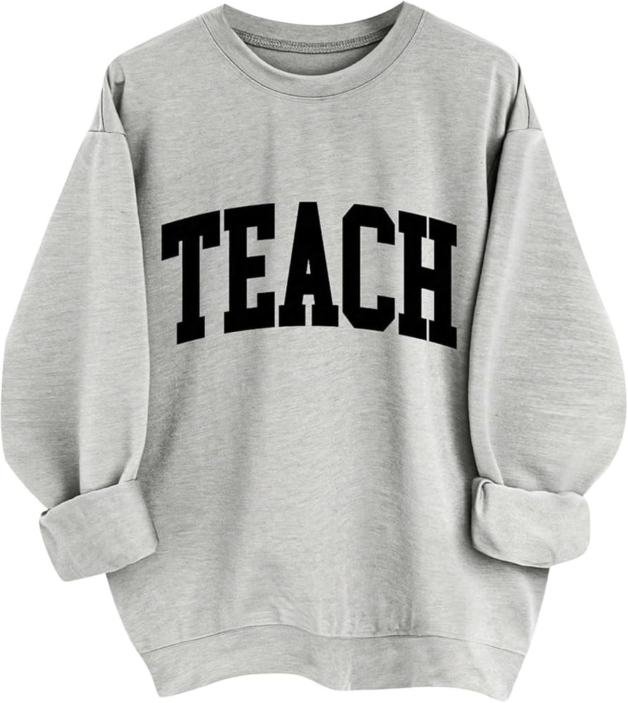 GORGLITTER Women's Cute Teacher Crew Neck Sweatshirt Letter Graphic Oversized Pullover Tops | Amazon (US)