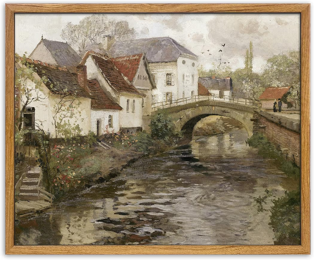 UPWOIGH Vintage Framed Wall Art,12x16in Country Oil Painting,Belgian Village Canal Print,European... | Amazon (CA)