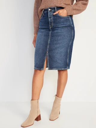 Higher High-Waisted Button-Fly Midi Jean Pencil Skirt for Women | Old Navy (US)