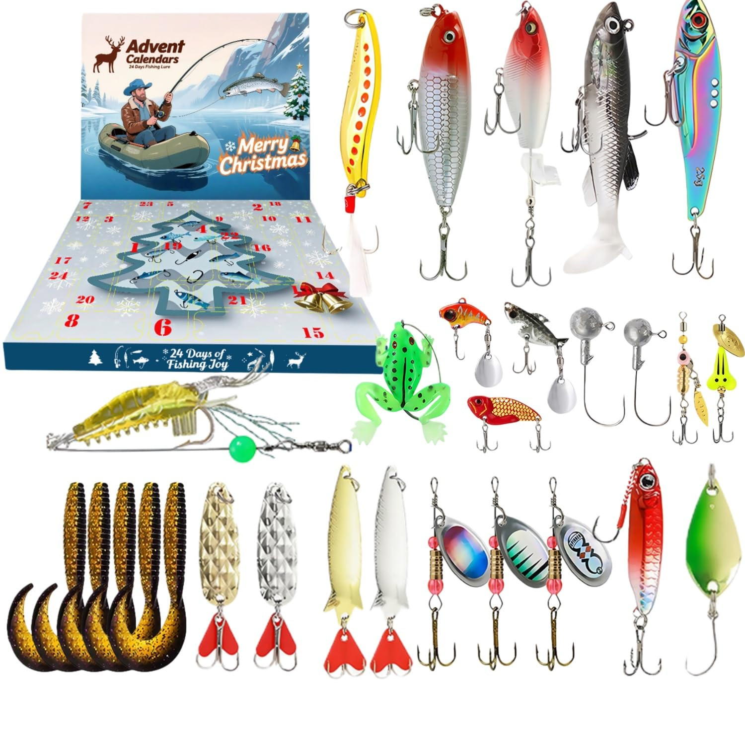 2025 Fishing Lure Advent Calendar - Christmas Gift for Men, Fishers - 24 Days Countdown Tackle Se... | Amazon (US)