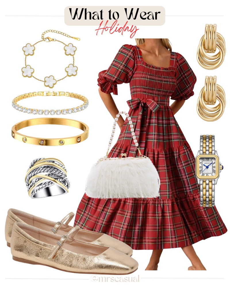 Nothing says holiday like a plaid dress ❤️💛✨ This one is so flattering and pairs perfectly with gold accessories for a classic festive look.

#LTKOver40 #LTKHoliday #LTKGiftGuide