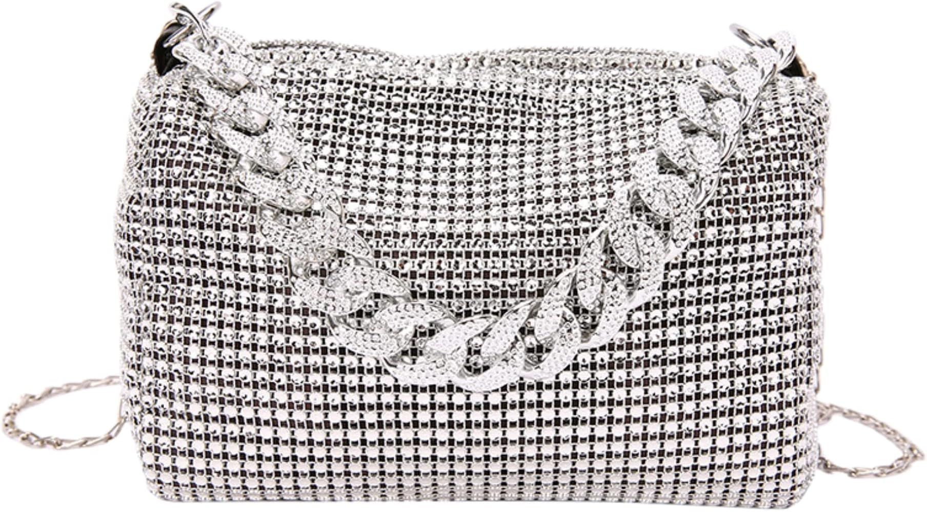 Bling Rhinestone Hobo Bag for Women Crystal Evening Handbag Underarm Bag Tote for Party Wedding | Amazon (US)