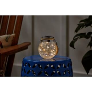 Lantern 5.12 in. x 4.72 in. Clear Glass Lantern with 20 Count Light String | The Home Depot