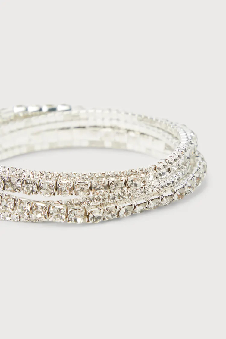 Glittering Effect Silver Rhinestone Bracelet Set | Lulus