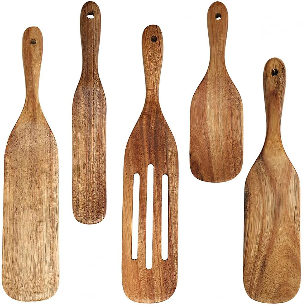 5 Pcs Wooden Spatula for Cooking Teak Kitchen Wooden Utensils Set Non Stick Wood Kitchen Utensil ... | Amazon (US)