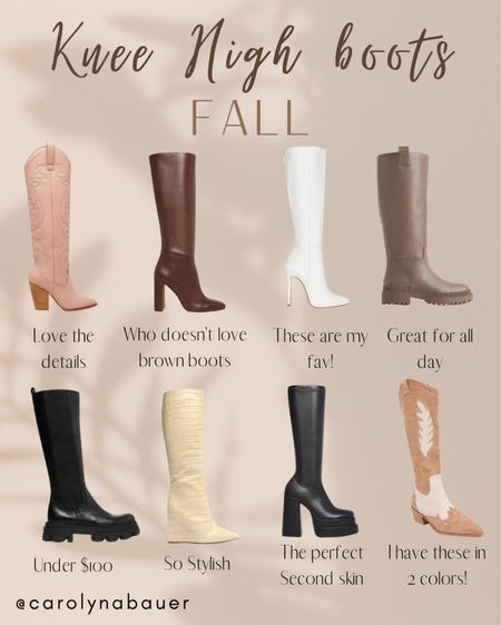 Knee high boots for all your dresses and looks! The white and brown ones are my favourite! The black are so good for everyday.



Pink cowboy boots platform boots heels fall autumn 

#LTKstyletip #LTKSeasonal #LTKshoecrush