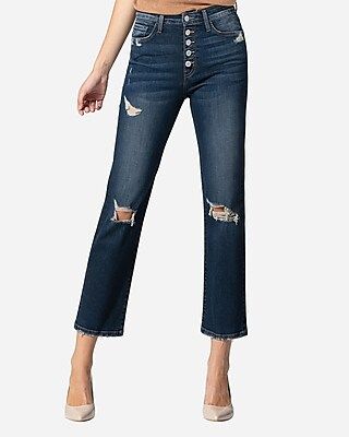 Flying Monkey High Waisted Distressed Button Fly Straight Cropped Jeans | Express