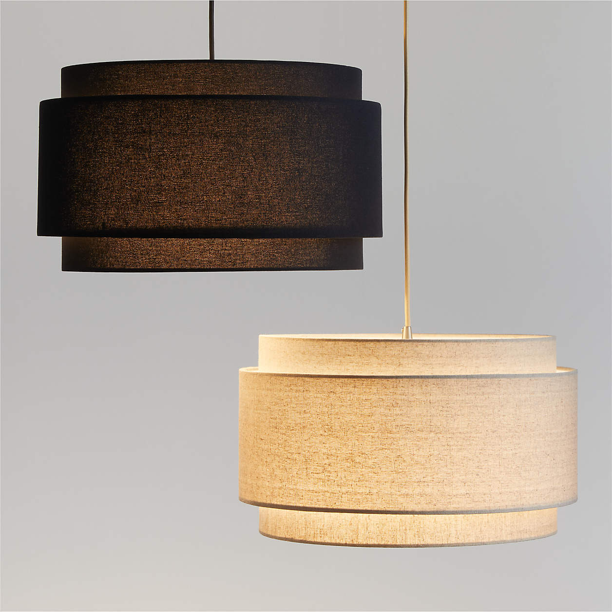 Avery Natural Linen Double Drum Pendant Light 18" + Reviews | Crate & Barrel | Crate & Barrel