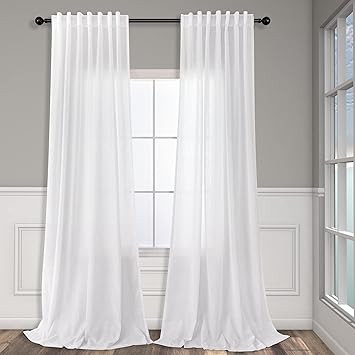 White Linen Curtains 108 Inches Long for Living Room 2 Panels Set Back Tab Drapes Semi Sheer Cott... | Amazon (US)