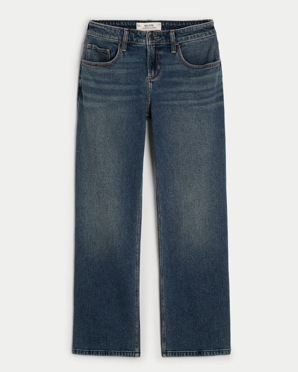 Low-Rise Dark Wash Relaxed Straight Jeans | Hollister (US)
