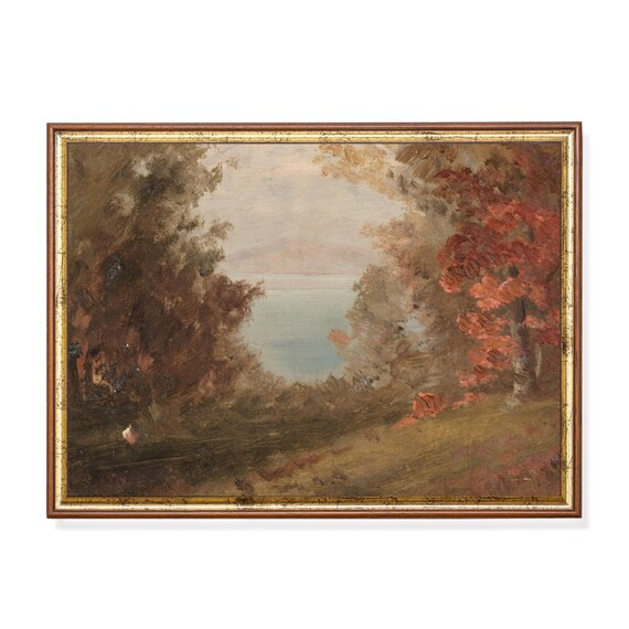 Fall Landscape Painting  Vintage Autumn Lake Print  Digital - Etsy | Etsy (US)