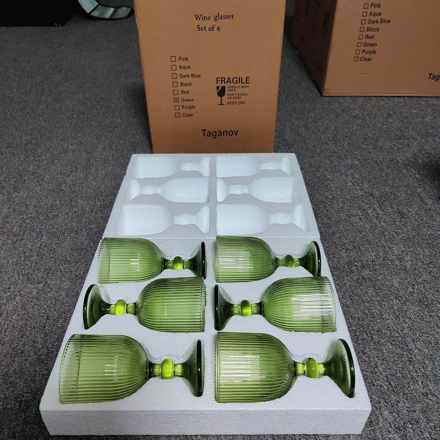 Green Drinking Glasses set of 6 Wine Goblets Vintage Colored Glassware 13 oz for Wedding Party Ba... | Amazon (US)