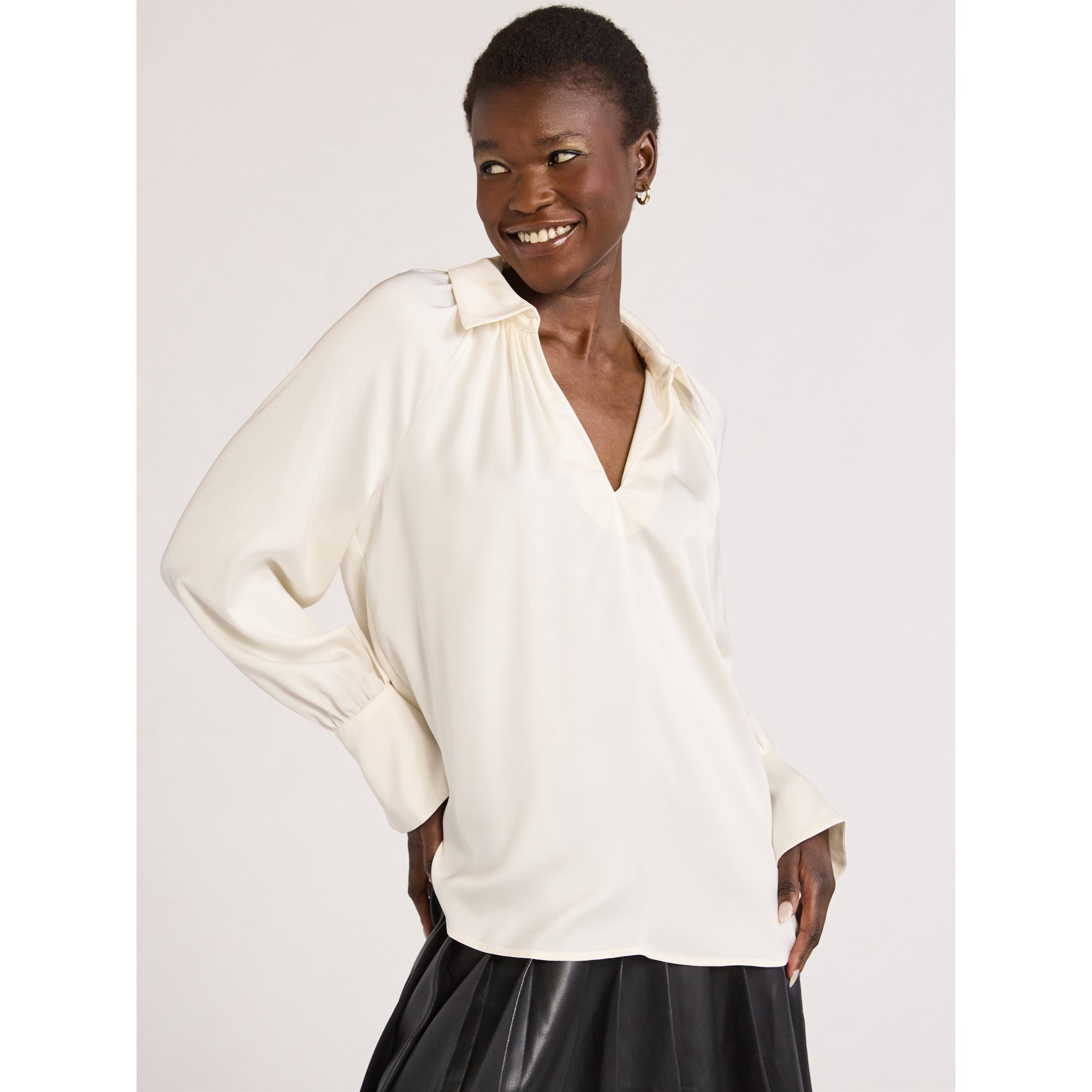 Scoop Women’s V-Neck Popover Matte Satin Blouse with Long Sleeves, Sizes XS-XXL | Walmart (US)