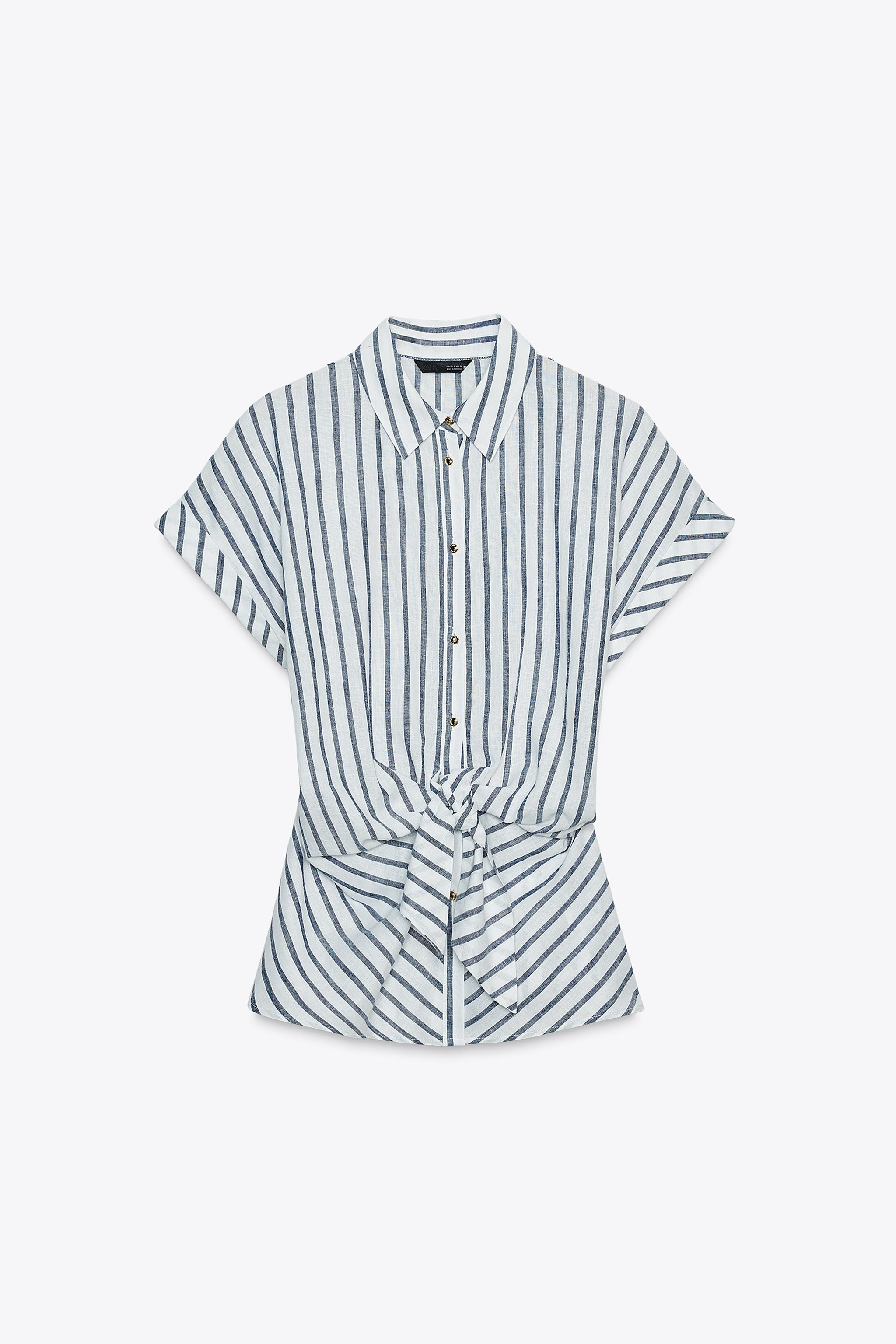 STRIPED KNOTTED LINEN BLEND SHIRT | Zara US