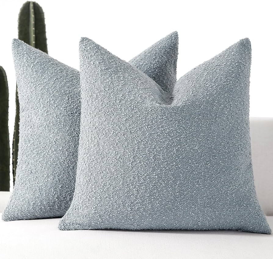 Boucle Decorative Throw Pillow Covers for Couch Set of 2, 24x24 inches, Light Blue | Amazon (US)