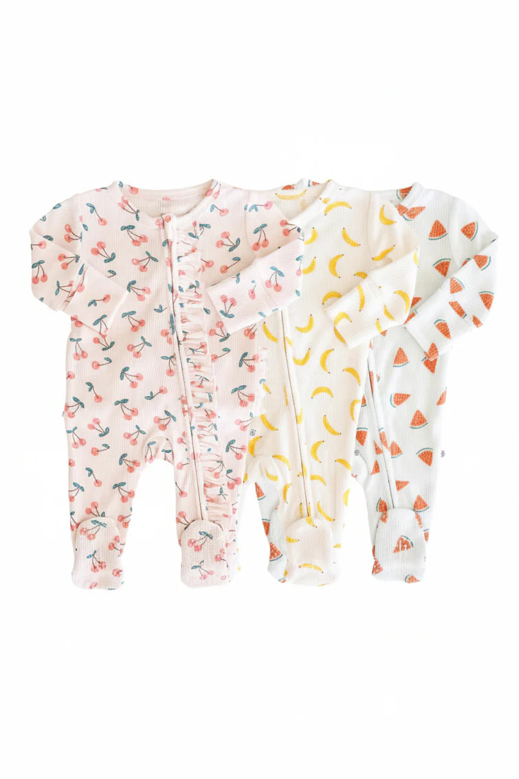 Fruit Bamboo Waffle Zipper Footies | Caden Lane