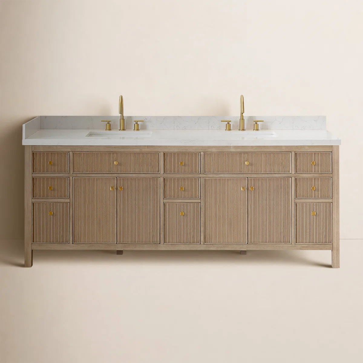 Lala 84" Double Bathroom Vanity with Grain White Engineered Stone Countertop without Mirror | Wayfair North America