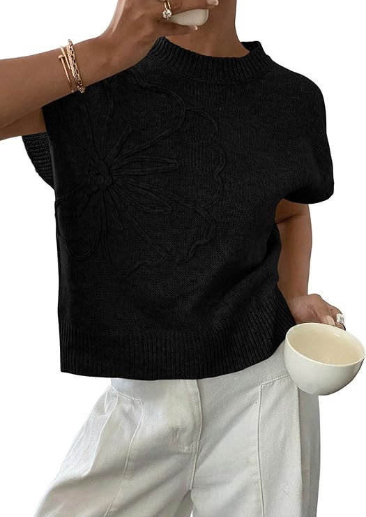 PRETTYGARDEN Women's 2026 Spring Sweater Vest Trendy Flower Knit Short Sleeve Cute Pullover Tank ... | Amazon (US)