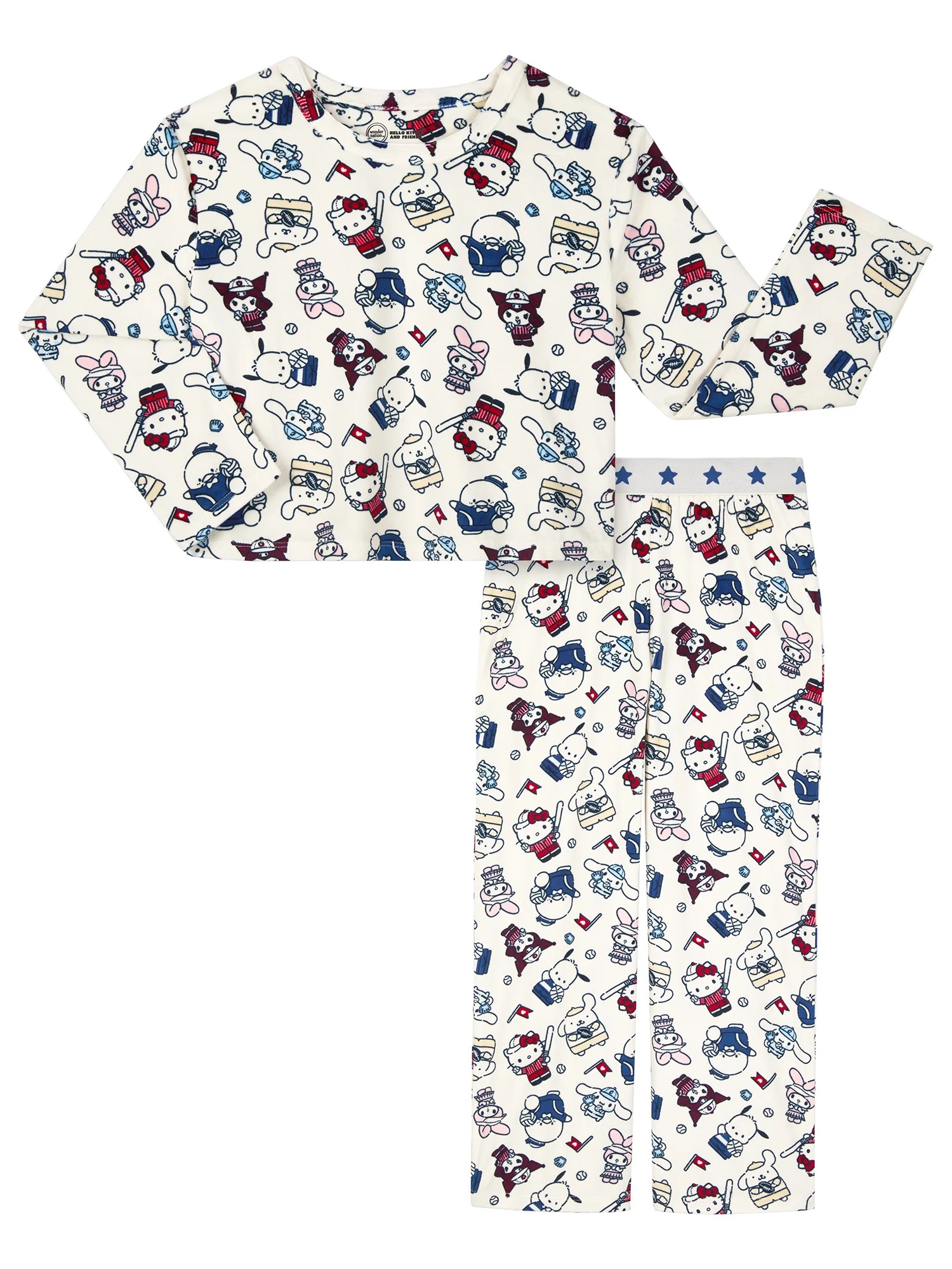 Wonder Nation Hello Kitty Girls Long Sleeve Top and Sleep Pant Pajama Set, 2-Piece, Sizes 4-18 | Walmart (US)