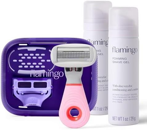 Flamingo Travel Razor Kit for Women – Body & Pubic Razor – Mini Handle, 2 Blade Refills, 2 Tr... | Amazon (US)