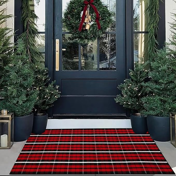 Buffalo Plaid Outdoor Rug Christmas Door Mat Christmas Decor Welcome Rug Cotton Hand-Woven Layere... | Amazon (US)