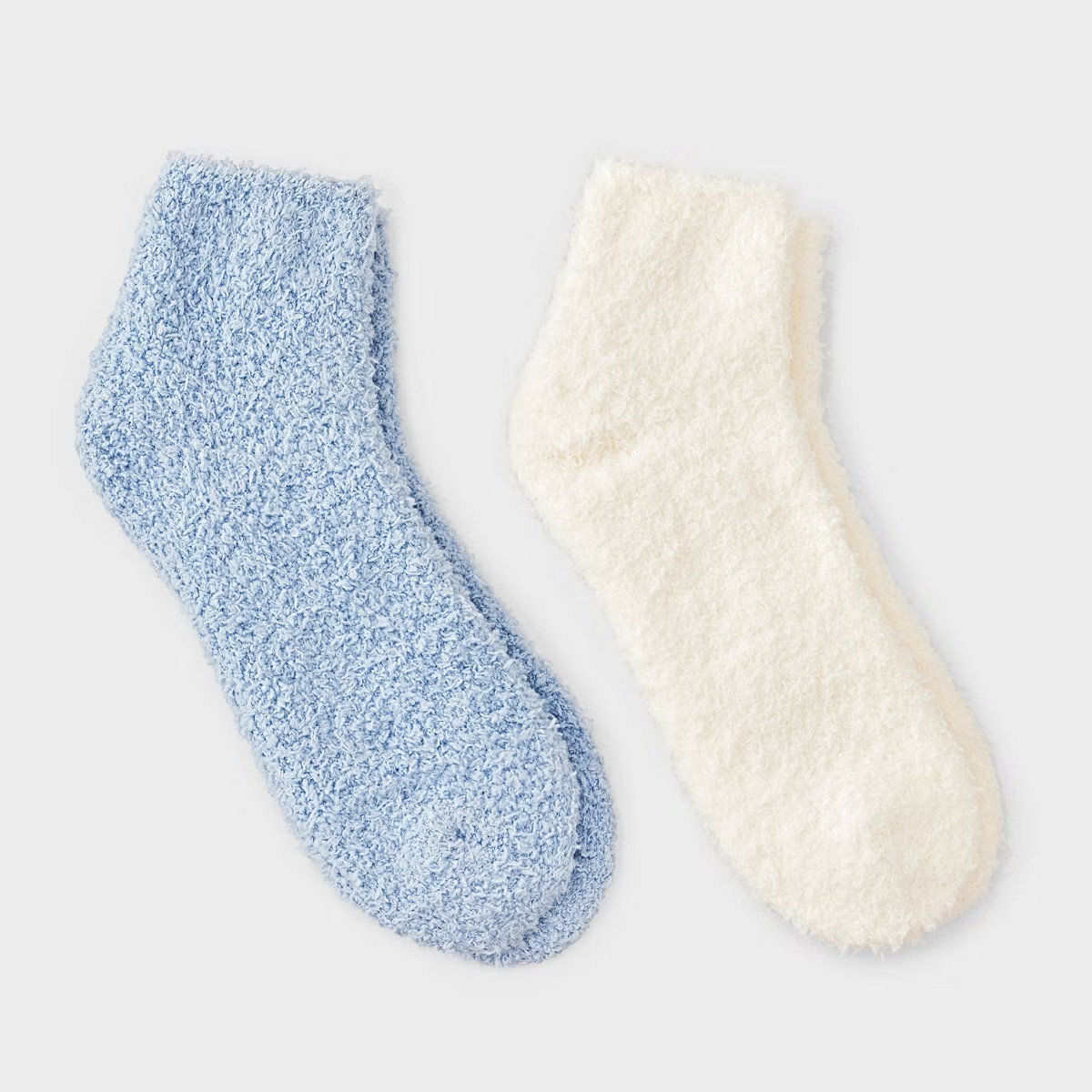 Women's Solid 2pk Cozy Ankle Socks - Auden™ Ivory/Blue One Size | Target