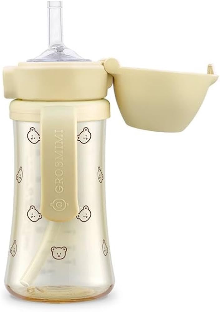 GROSMIMI Flip Top Spill Proof Sippy Cup, PPSU, BPA Free, 10 oz, Stage 2 Straw for Toddlers (Bear) | Amazon (US)