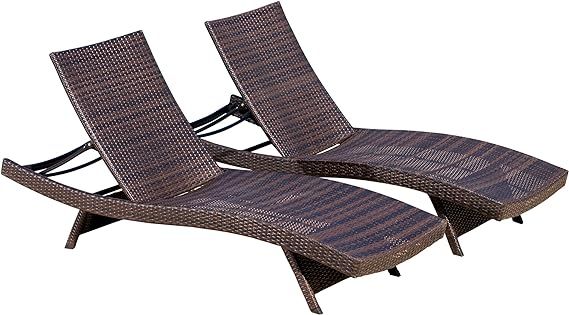Christopher Knight Home Salem Outdoor Wicker Adjustable Chaise Lounge Chair, 2-Pcs Set, Multibrow... | Amazon (US)