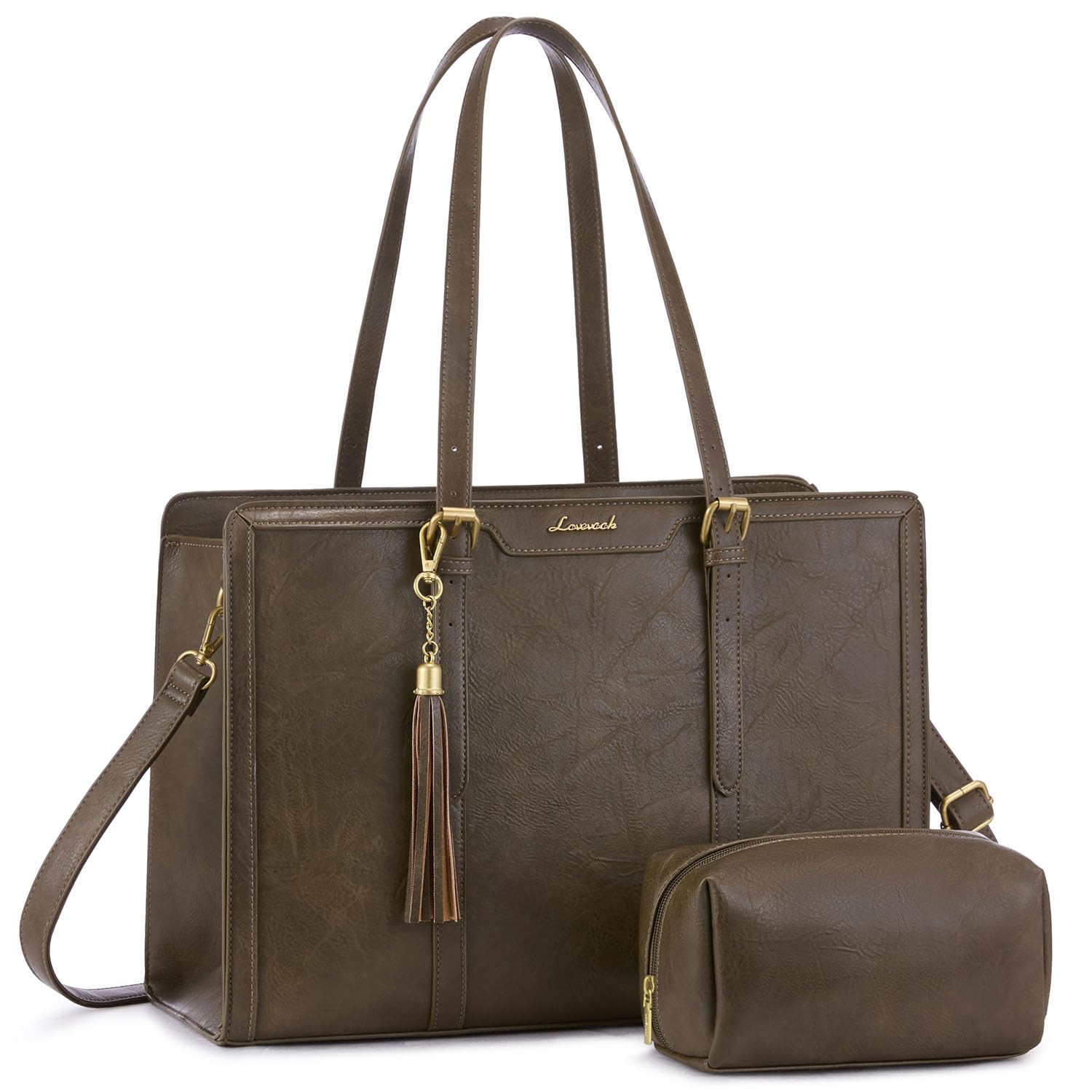 LOVEVOOK Laptop Bag for Women Vintage Leather Work Tote 15.6 inch Large Capacity Computer bag wit... | Amazon (US)