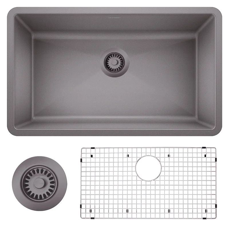 440148-KIT Precis 32" L x 19" W Undermount Kitchen Sink with Sink Grid & Basket Strainer | Wayfair North America
