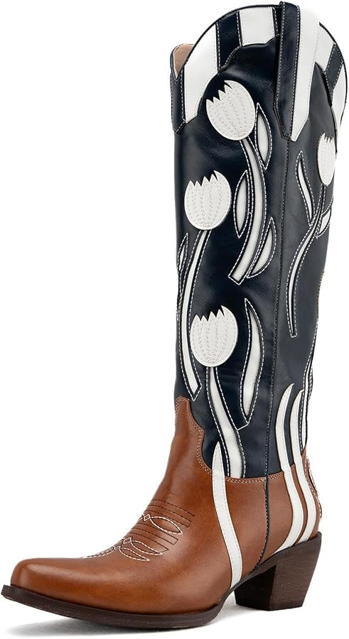 DREAMCIA Embroidered Western Boots for Women Cowboy Boots Wide Mid Calf Western Cowgirl Boots wit... | Amazon (US)