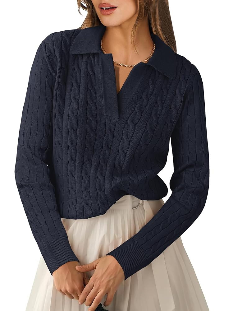 ANRABESS Womens Cable Knit Sweaters Long Sleeve V Neck Sweater Tops Casual Pullover Polo Shirts 2... | Amazon (US)