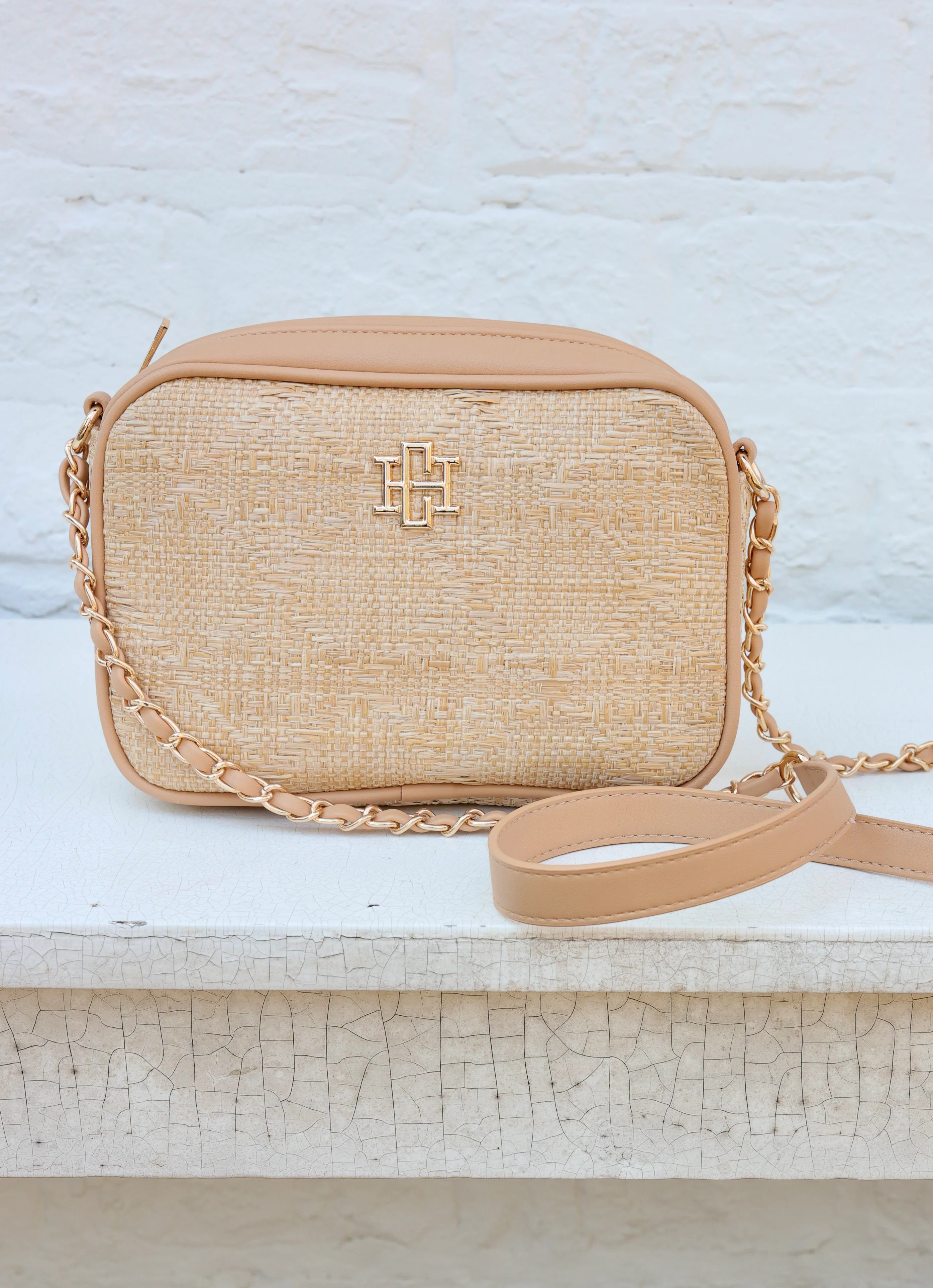 Bryce Crossbody Natural Lattice Tan | Caroline Hill