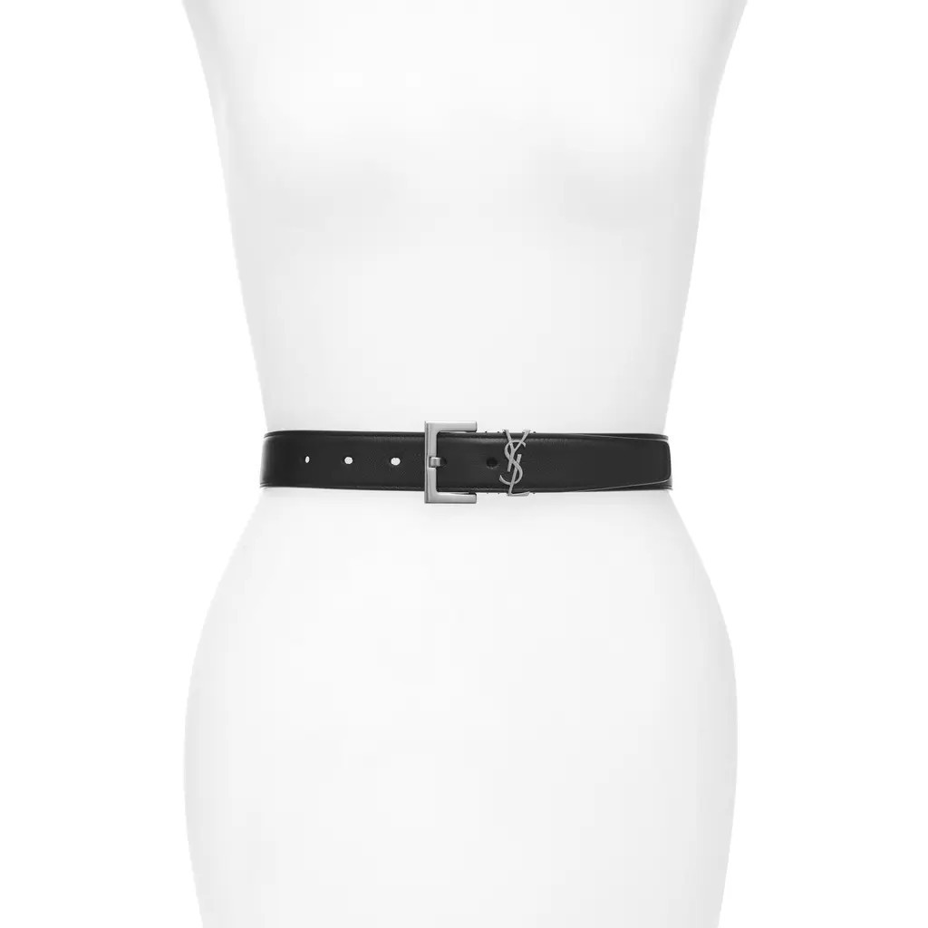 Saint Laurent Laque YSL Monogram Leather Belt in Nero at Nordstrom, Size 85 | Nordstrom