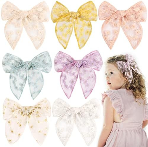 7 PCS Large Fable Hair Bows for Girls,TOKUFAGU Alligator Clips Neutral Handmade Girls Bows Hair A... | Amazon (US)
