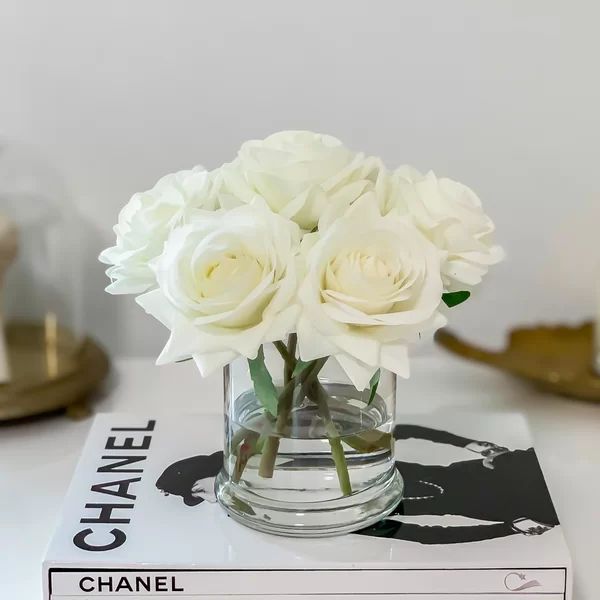 Real Touch Roses Floral Arrangements in Glass Vase | Wayfair Professional