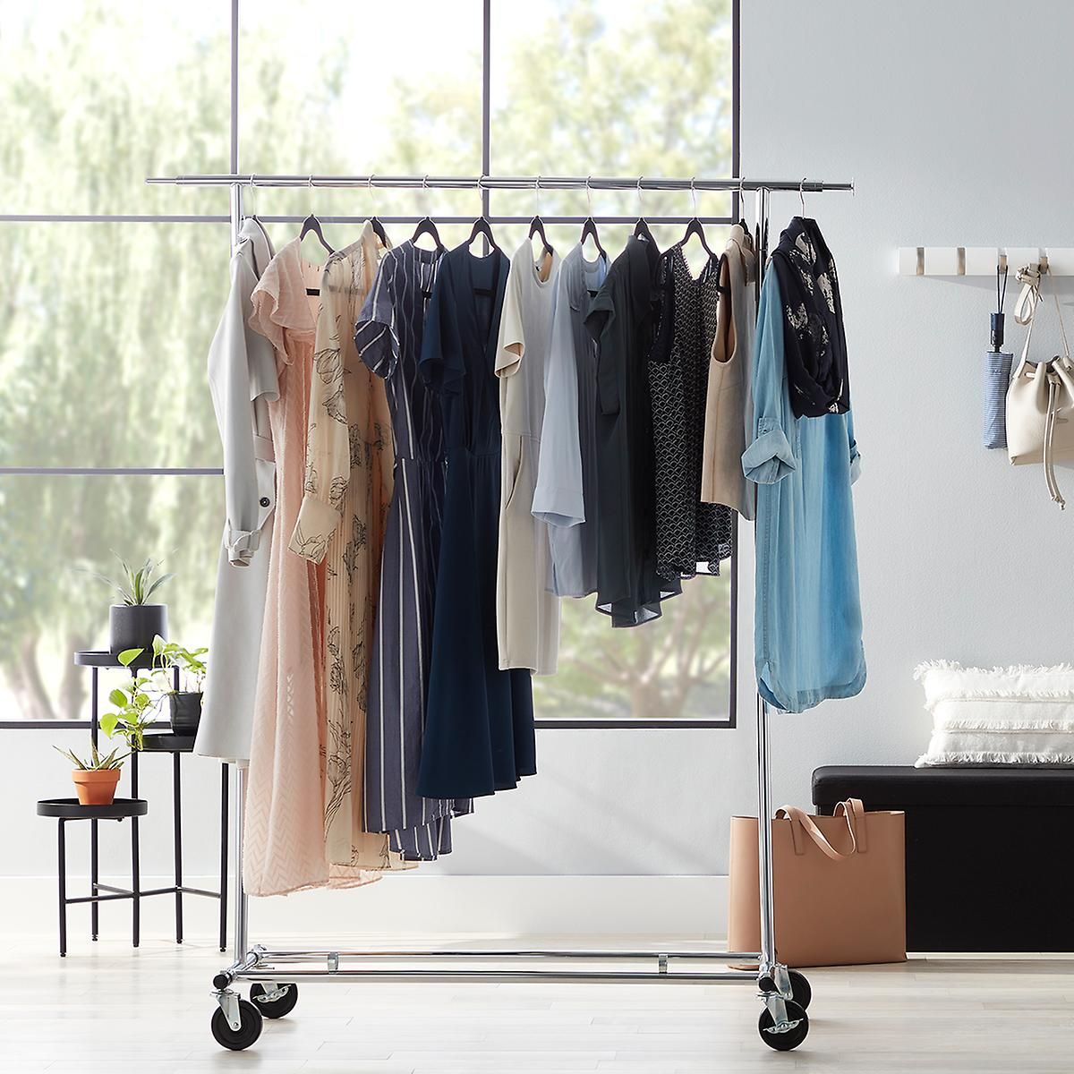 Chrome Commercial Folding Garment Rack | The Container Store