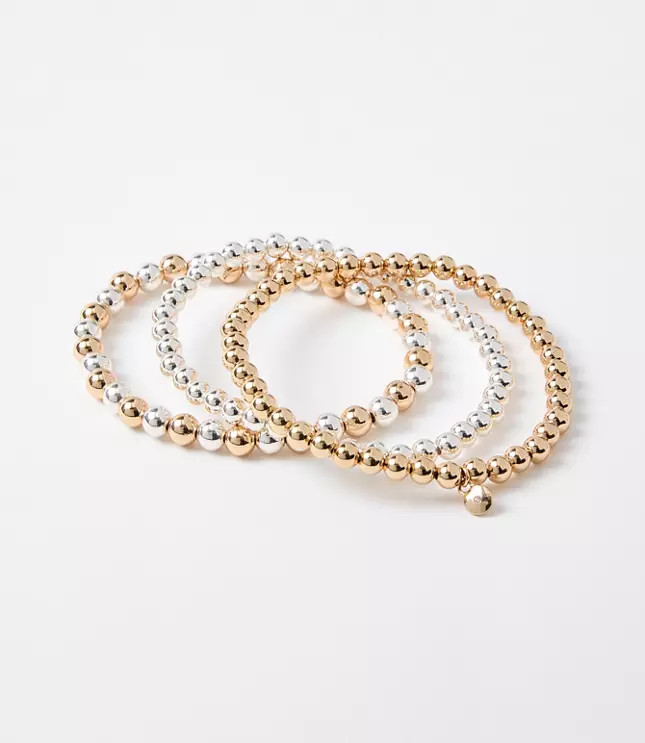 Mixed Metallic Beaded Stretch Bracelet Set | LOFT