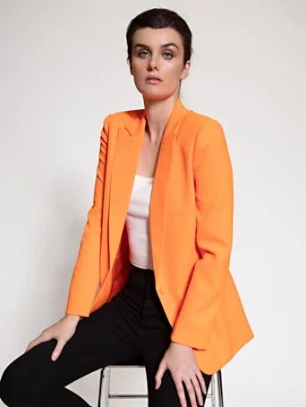 NY & Co Women's Oversized Neon Blazer - Endless Rose Orange Size X-Small Spandex/Polyester | New York & Company