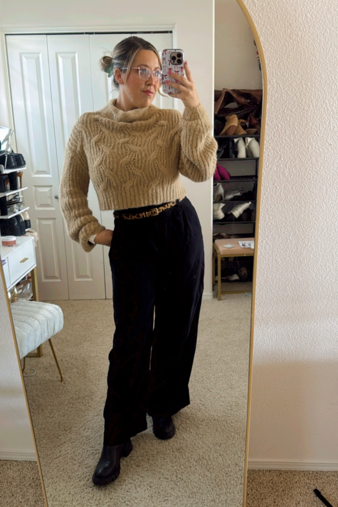 Tan turtleneck cropped sweater
Sweater outfit
Cozy sweater 
Work outfit
Casual work outfit
Black trouser pants for work
Cheetah belt
Leopard belt

#LTKStyleTip #LTKWorkwear #LTKMostLoved